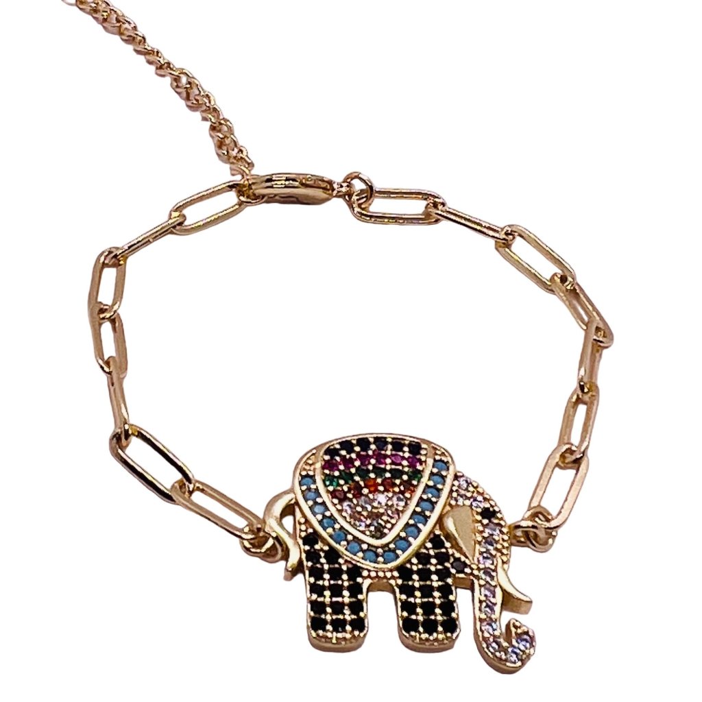 Gold Filled Paper Clip Elephant Bracelet, Elephant Accessories